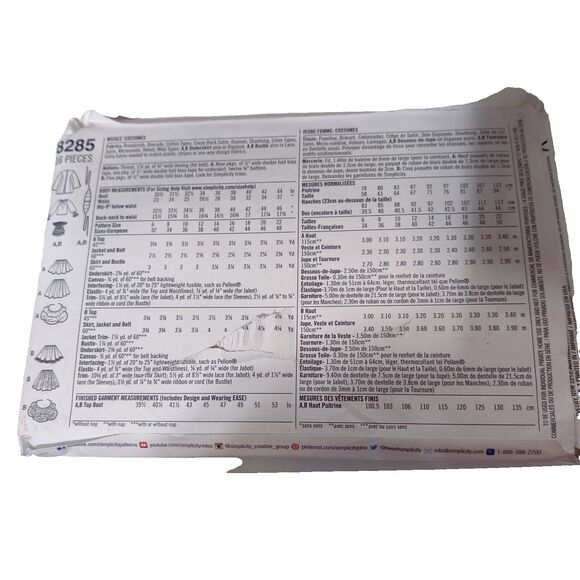 Simplicity 8285 Victorian Dress Pirate Costume Pattern Size 6-14 Uncut - Picture 3 of 4